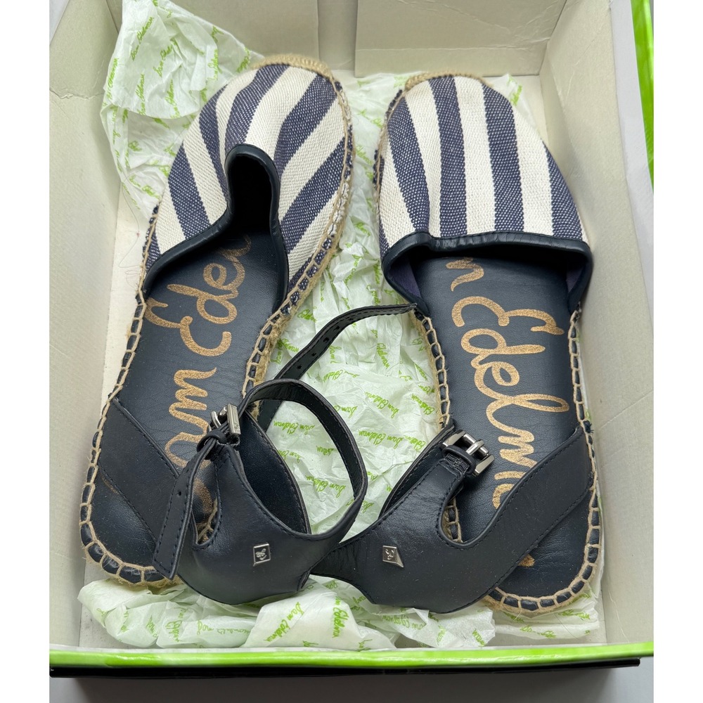 Sam‎ Edelman Vivian Navy White Stripe Espadrille Ankle Strap Sandals 7.5 M